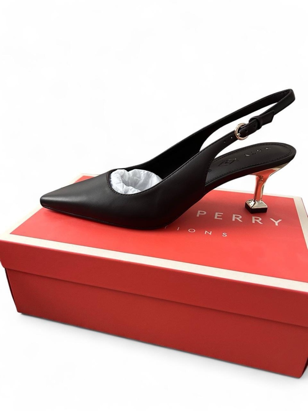 Katy Perry Collections women’s 9 Black Slingback Pump with Gold Sculpted Heel